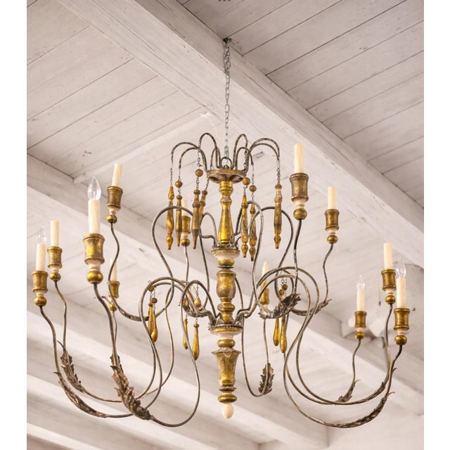 18th Century Monumental Swedish Gustavian 12-Light Iron & Parcel GiltWood Chandelier, Rewired For Sale - Image 5 of 12