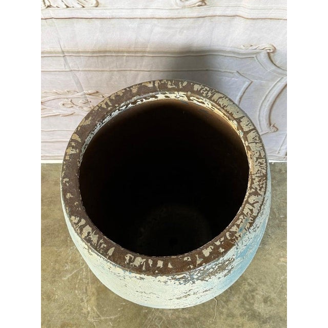 Ceramic Terracotta Mediterranean Style Vessel With Pale Blue Weathered Patina For Sale - Image 7 of 12