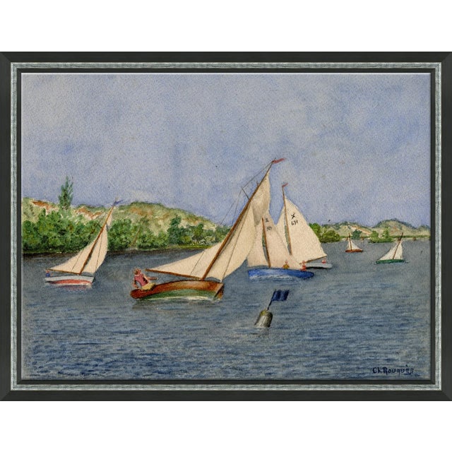 Coastal Boats Canvas - Hand Embellished Framed Art For Sale - Image 3 of 3