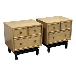 Mid 20th Century American of Martinsville Blonde Walnut Nightstands, Pair For Sale