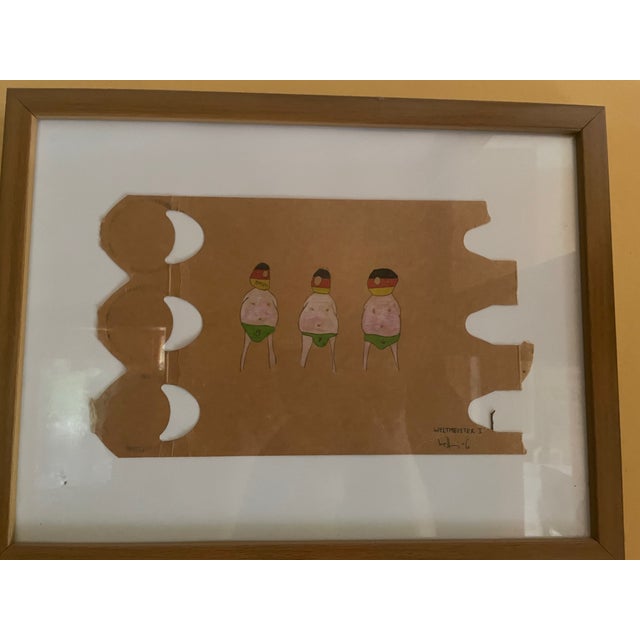 Bettina Gladisch, Figurative Caricatures: World Champions I to IV, 2006, Mixed Media on Paper, Framed, Set of 4 For Sale - Image 8 of 15