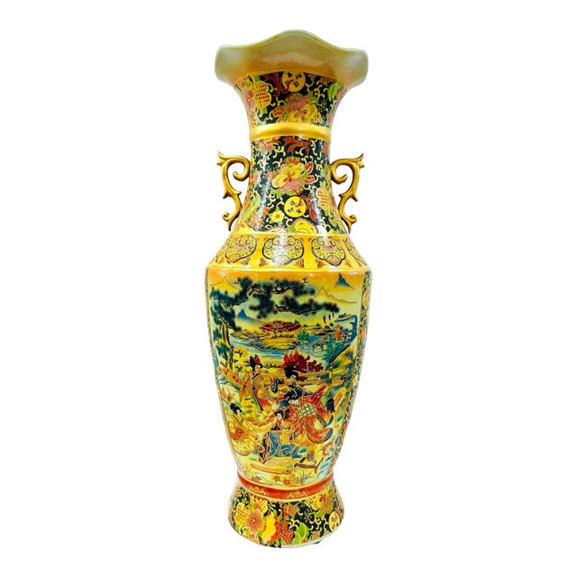 Large Japanese Satsuma Fluted Urn With Scroll Handles For Sale