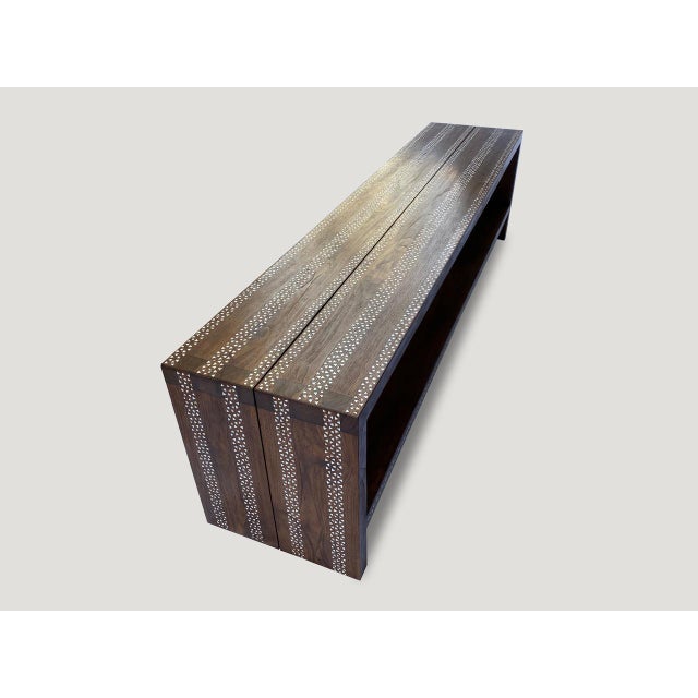 Andrianna Shamaris Shell Inlaid Teak Wood Console Table For Sale - Image 4 of 18