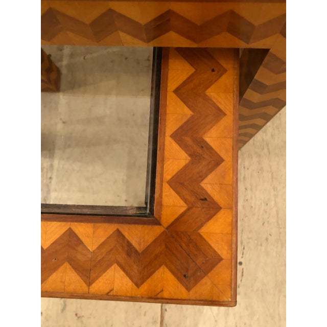 Gorgeous set of 3 Italian nesting tables that have an eye catching decorative zig zag pattern with mahogany and satinwood...