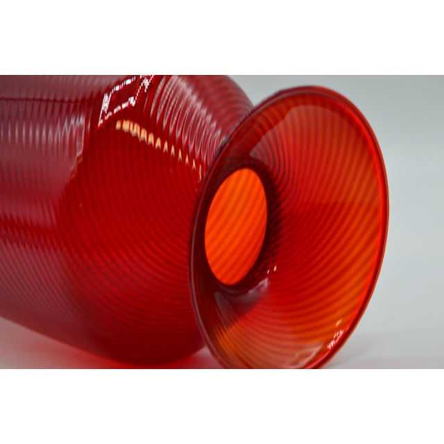 Large 1950s Red Swiral Venetian Italian Glass Trumpet Pedestal Vase With Gold Leaf Aventurine For Sale - Image 10 of 10