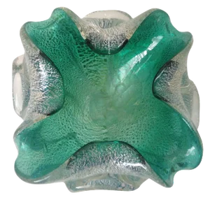 Vintage Italian Murano Sommerso Kelly Green & Silver Dust Bowl -