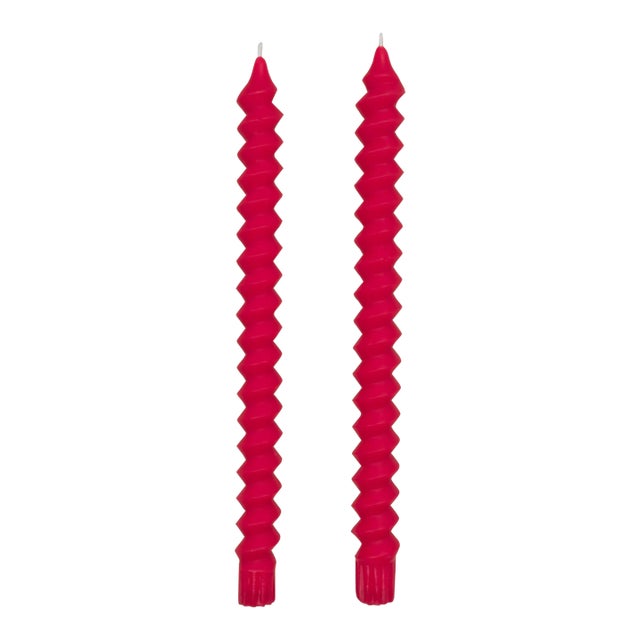 Postmodern Spiral Taper Candles in Dragonfruit Pink - a Pair For Sale
