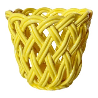 Vintage Woven Ceramic Lattice Planter Cachepot, Spain For Sale