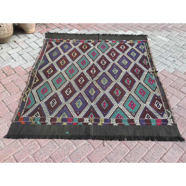 1960s Vintage Turkish Handknotted Small Kilim Rug - 60"x65" For Sale In Raleigh - Image 6 of 9