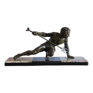 1930s French Art Deco Sculpture Titled "The Fisherman" by Bezin For Sale