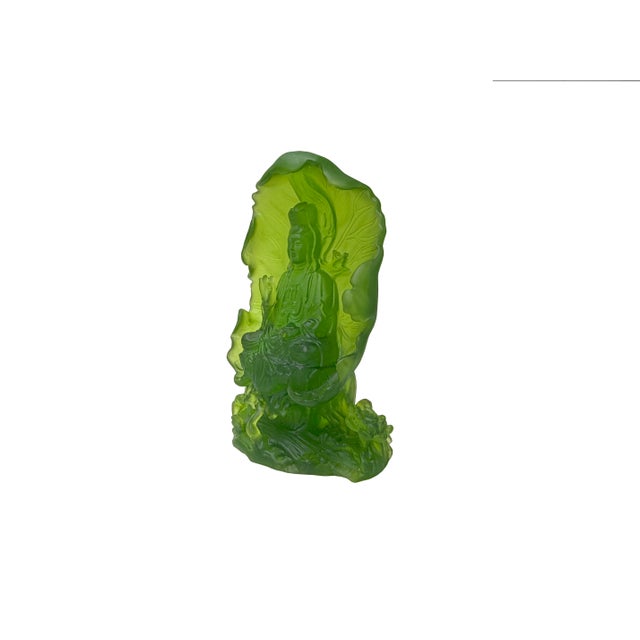 6.5" Lime Green Frosted Crystal Glass Bodhisattva Guanyin Figure For Sale - Image 10 of 11