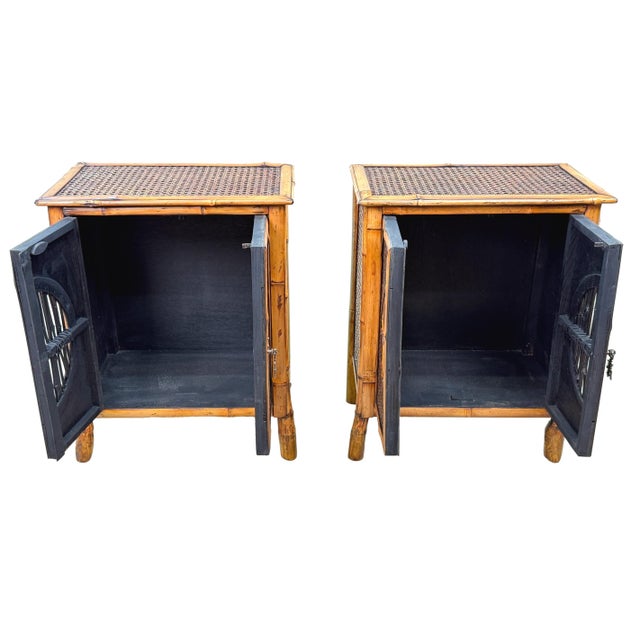 An Extremely Rare And Unusual Pair Of Decorative Late 19th Century, Aesthetic Movement Bamboo Miniature Cupboards, Or...