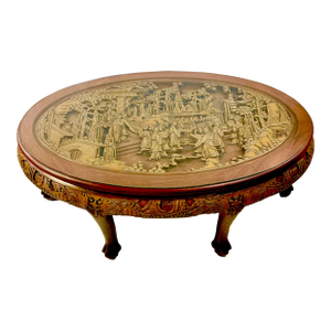 1970s Chinoiserie Hollywood Regency Hand Carved Opium Coffee Table With Glass Top