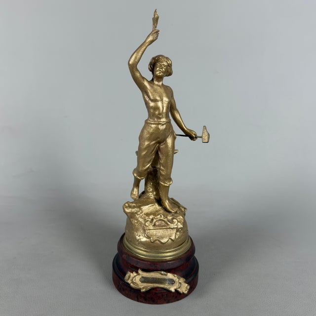 Antique Gilded Antimony Sculpture of a Blacksmith by Ruchet, Early 1900s For Sale - Image 15 of 15