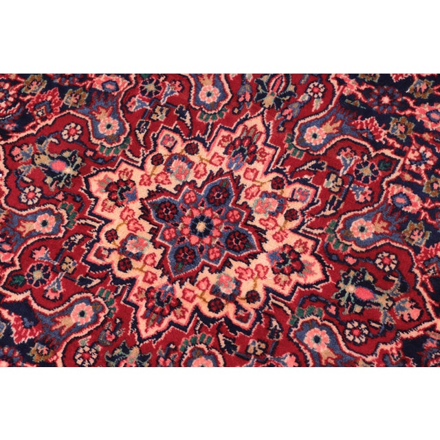 Textile Vintage Hand-Knotted Wool Rug – 6.11 X 10.1 Ft – Blue & Red All-Over Floral Design For Sale - Image 7 of 8