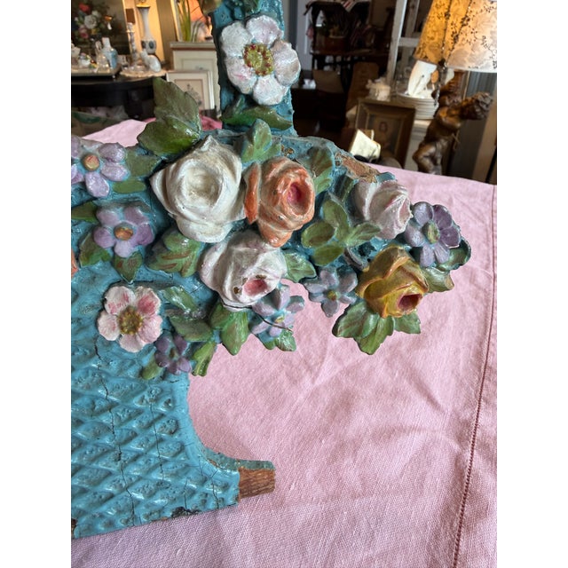 Victorian Carved Painted Wooden Basket & Flowers For Sale - Image 16 of 17