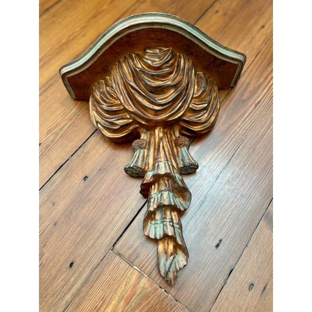 Large Vintage Decorative Wall Shelf With Carving of Drapes and Tassels For Sale - Image 6 of 11