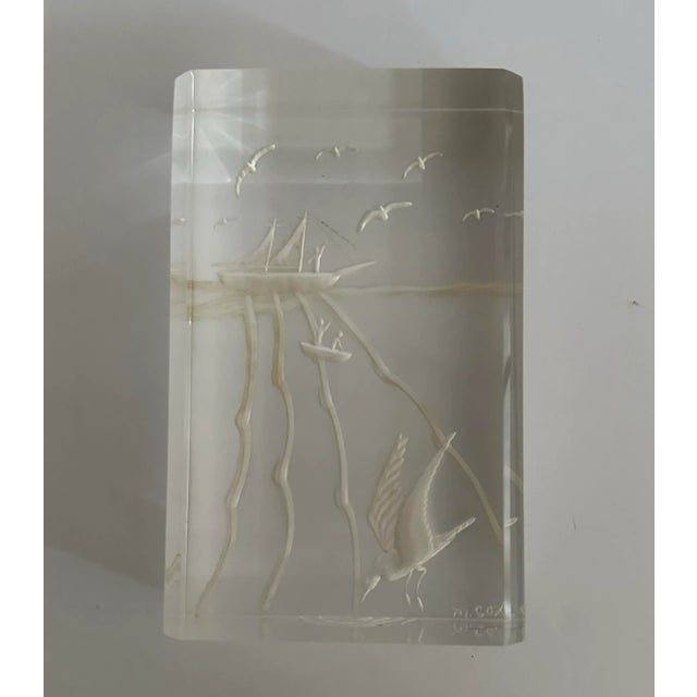 Vintage M Cox Carved Lucite Paperweight For Sale - Image 10 of 10