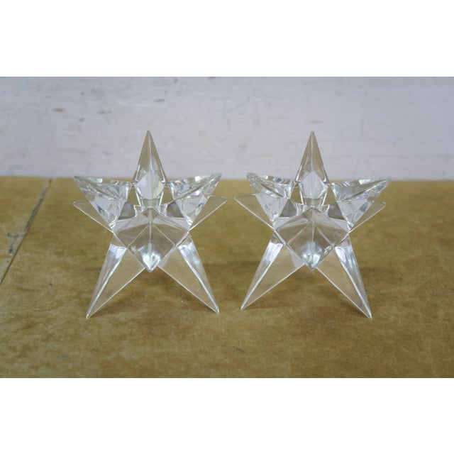 Rosenthal 2 Mid Century Rosenthal 9 Point Crystal Taper Candlesticks Candle Holders 4" For Sale - Image 4 of 13