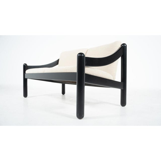 Wood Set of Mid-Century Modern Carimate 2-Seater Sofas in Lacquered Wood and Bouclé Sofa attributed to Vico Magistretti, 1970 For Sale - Image 7 of 13