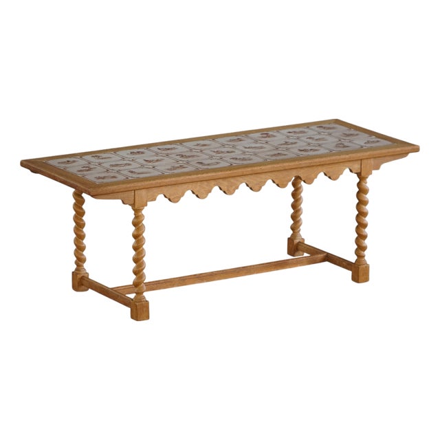 Mid-Century Modern Danish Oak Coffee Table with Ceramic Tile Top, 1950s For Sale