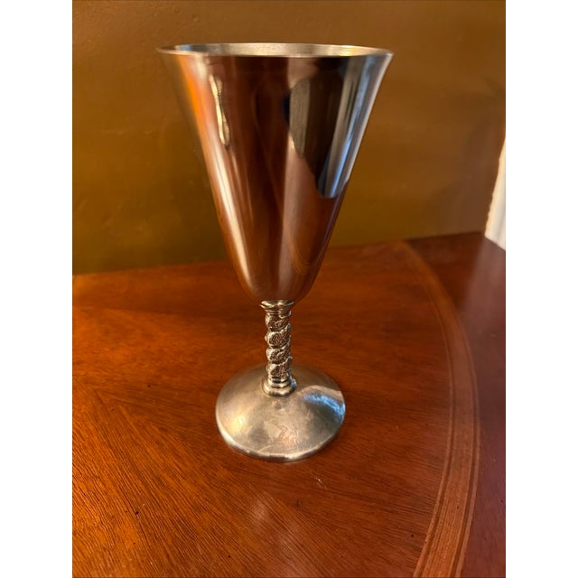Metal J. Perez Ruiz Silverplated 7" Twisted Stem Goblets Spain 1950's - Set of 6 For Sale - Image 7 of 9
