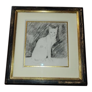 "A Sitting White Cat" Charcoal Drawing by Nam (Jacques Lehmann) For Sale