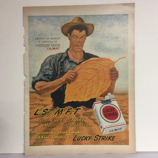 This is a marvelous ad from the 1940s showing a man picking a giant tobacco leaf in the fields. It features marvelous...