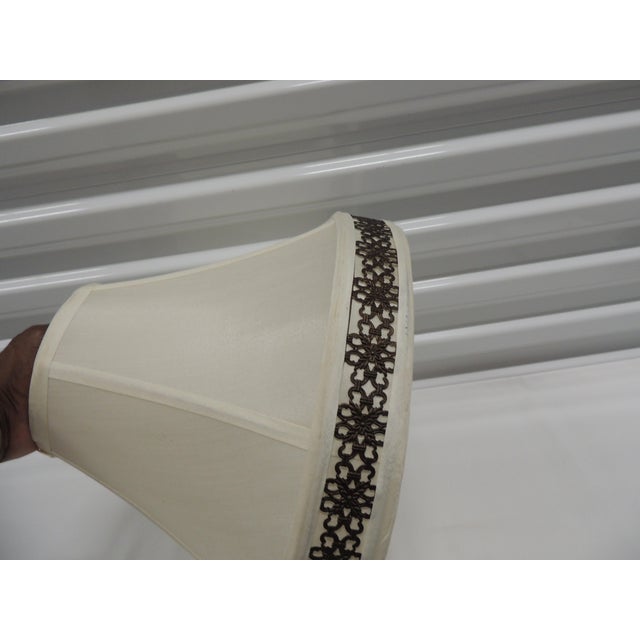 Silk Ecru Color Lampshade With Vegan Brown Leather Trim For Sale In Tampa - Image 6 of 7