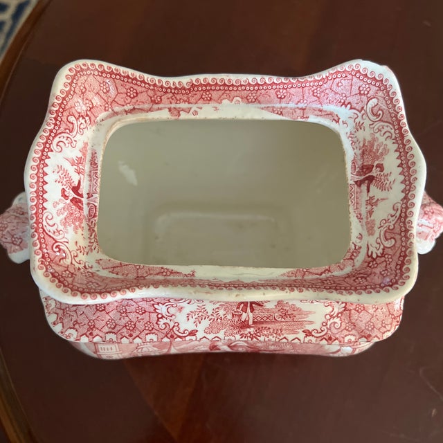 Farmhouse Vintage Old British Castles Pink Small Tureen, Repurposed Vase For Sale - Image 3 of 12