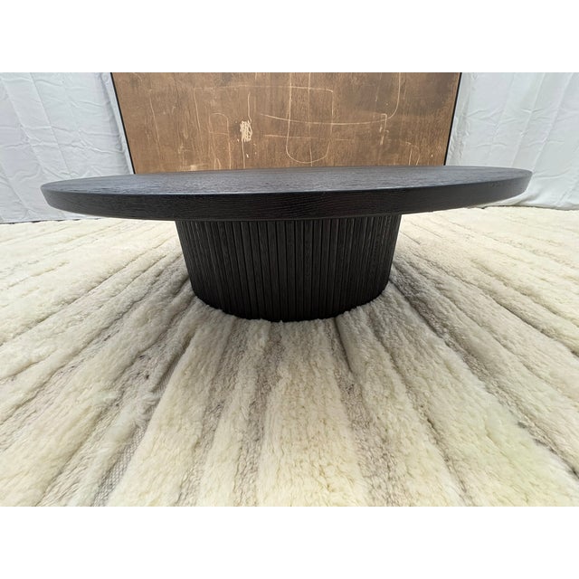 Black Rh Byron Round Pedestal Coffee Table – 48" Black Oak | Reeded Oak Design | Sculptural Contemporary Silhouette For Sale - Image 8 of 18