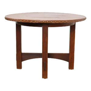 Gustav Stickley Antique Mission Oak Arts & Crafts Leather Top Center Table or Breakfast Table, Circa 1900