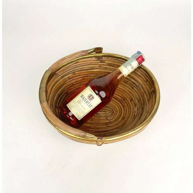 Bamboo & Brass Basket Bowl, Italy, 1970s For Sale - Image 11 of 15