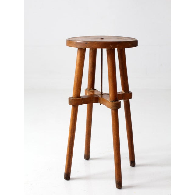 Brown Antique Round Wood Stool Side Table For Sale - Image 8 of 18