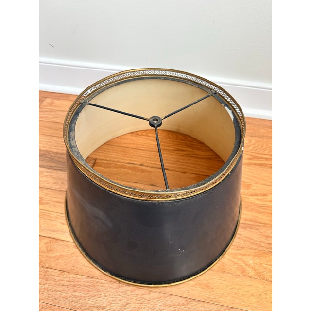 Larger scale antique tole lampshade. French 19th Century. Shade has wear throughout from age/use and on one side some...