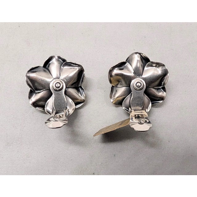 Vintage 1960s Signed Napier Silvertone 3d Rose Clip Earrings-2 Pieces For Sale - Image 10 of 10