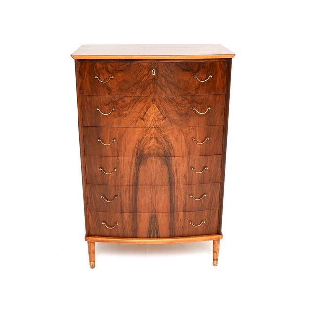 Vintage Danish Walnut and Brass Chest of Drawers, 1960s For Sale - Image 4 of 11