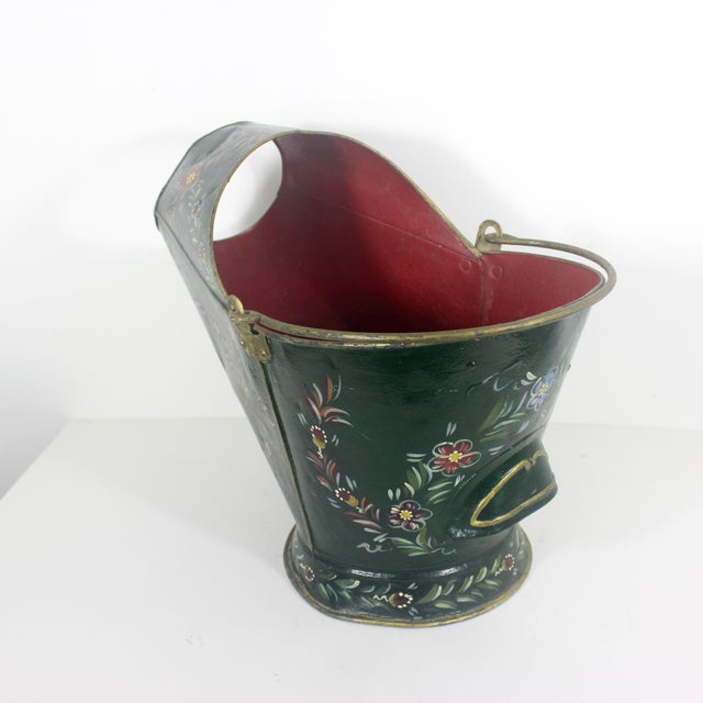 Traditional Antique Hand Painted Coal Scuttle Folk Art Fireplace Accent For Sale - Image 3 of 8