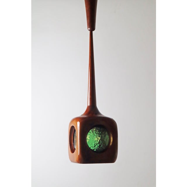 Brown Mid-Century Modern Hanging Lamp with Stained Glass Panels, 1960s For Sale - Image 8 of 17