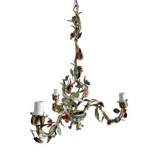 Italian Florentine Tole Chandelier, 1950s For Sale