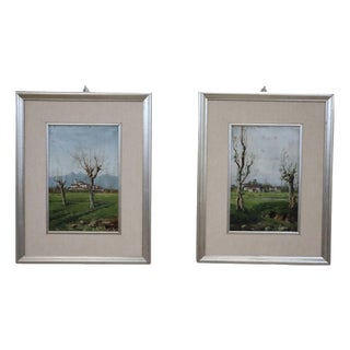 Countryside Landscapes, Oil Paintings on Board, Early 20th Century, Framed, Set of 2 For Sale