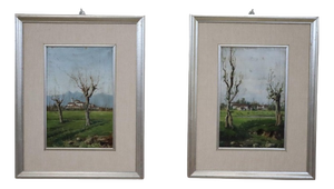 Countryside Landscapes, Oil Paintings on Board, Early 20th Century, Framed, Set of 2