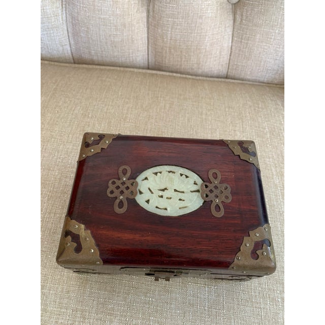 Chinese Vintage Mid-Century Rosewood & Brass & Jade Jewelry Casket For Sale - Image 3 of 13