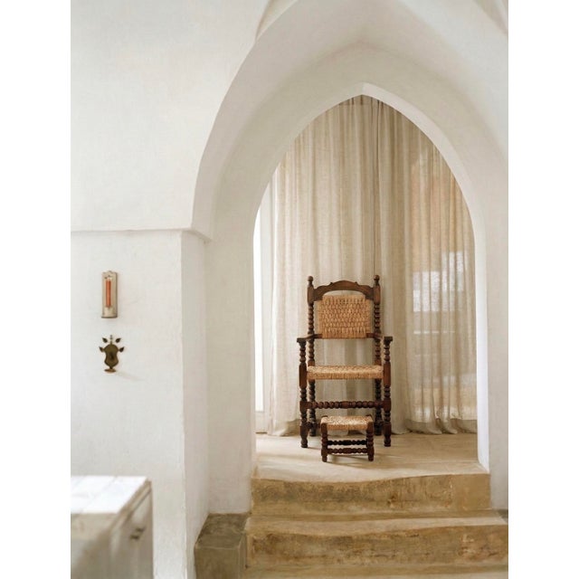 1960s Set of Vintage Spanish Bobbin Chair with Rope Seat and Ottoman, 1960s For Sale - Image 5 of 5