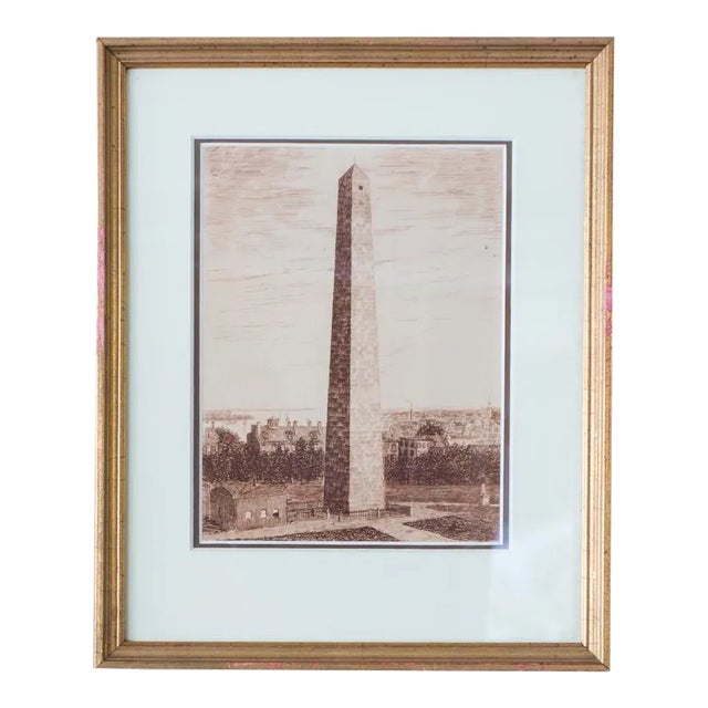 Mid 19th Century "Bunker Hill" Architectural Reproduction Print, Framed For Sale