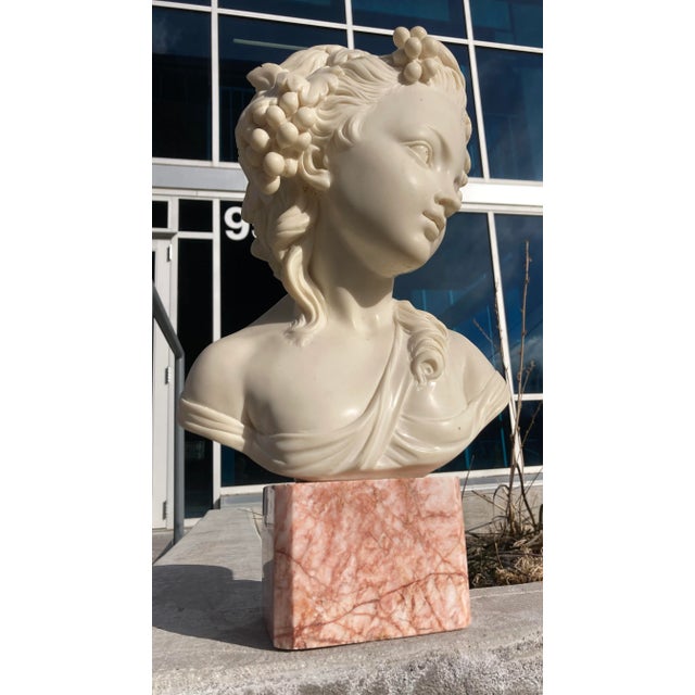 Bust of 19th Century French Woman on Cube Marble Mount After Grinam Niam Paris For Sale - Image 4 of 13