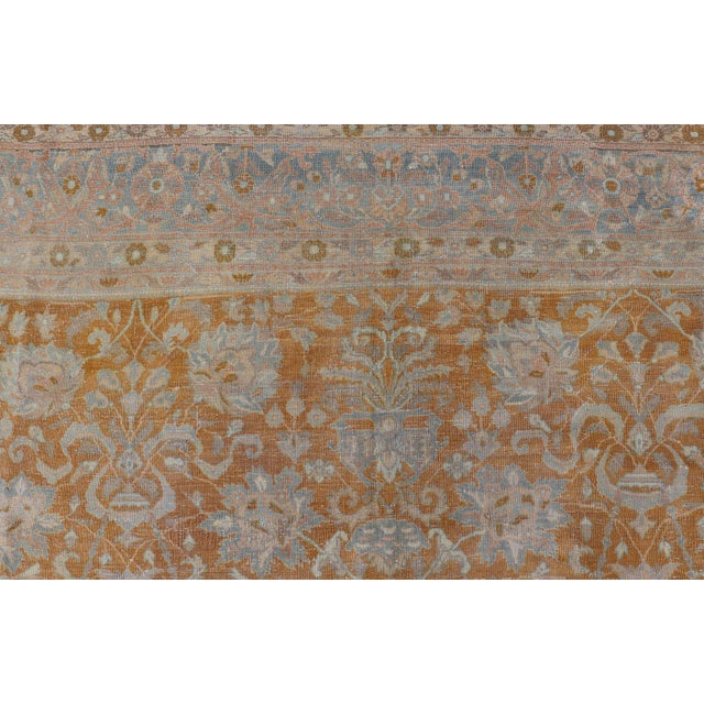 Antique Indian Amritsar Rug in Light Orange/Saffron, Pink, Light Blue & Green 9'10 X 13'3 For Sale - Image 9 of 17