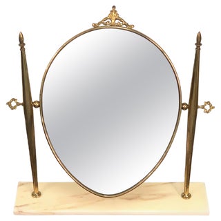 Italian Polished Brass Table Mirror with Adjustable Marble Vanity Base, 1950s For Sale