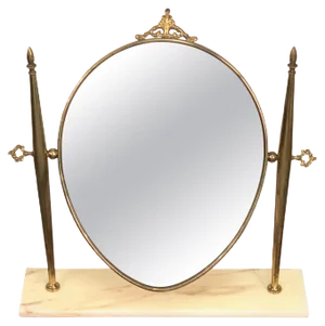 Italian Polished Brass Table Mirror with Adjustable Marble Vanity Base, 1950s