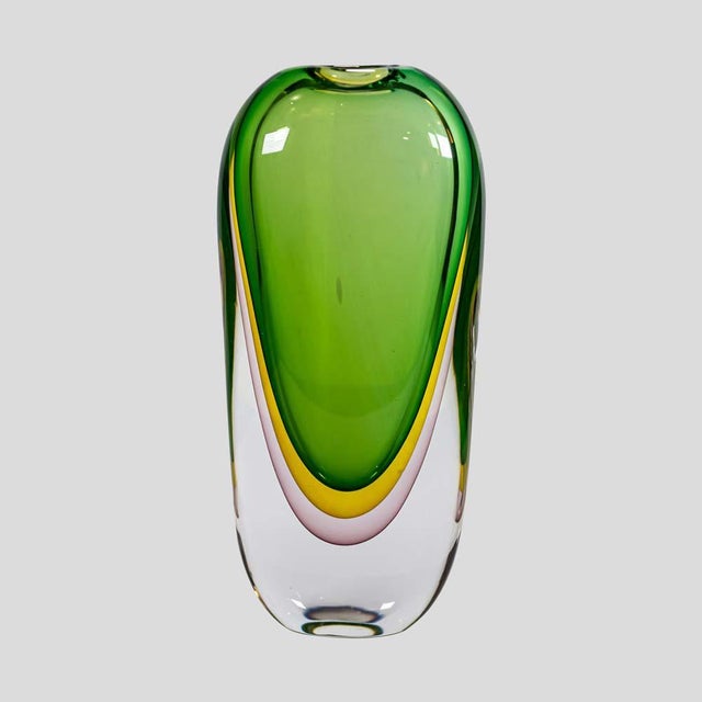 Green Yellow Purple Art Glass Vase by Silvano Signoreto, 1990s For Sale - Image 6 of 6